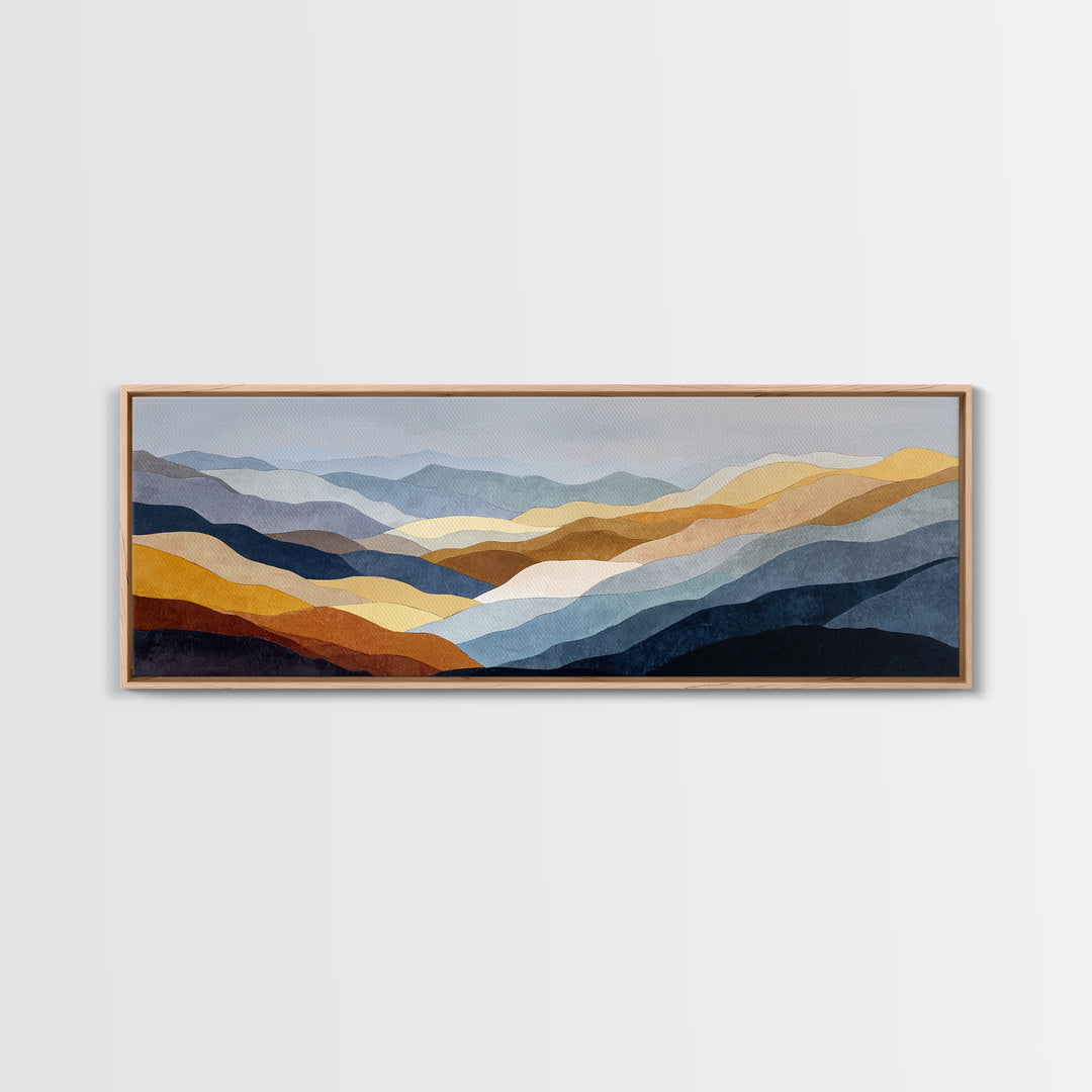 Blue Mountain Ridge Layers Canvas Print, Monochrome Art, Minimalist Decor, Living Room Decor, Fine Art, Mono, Large Wall Art, MON-3x1-88