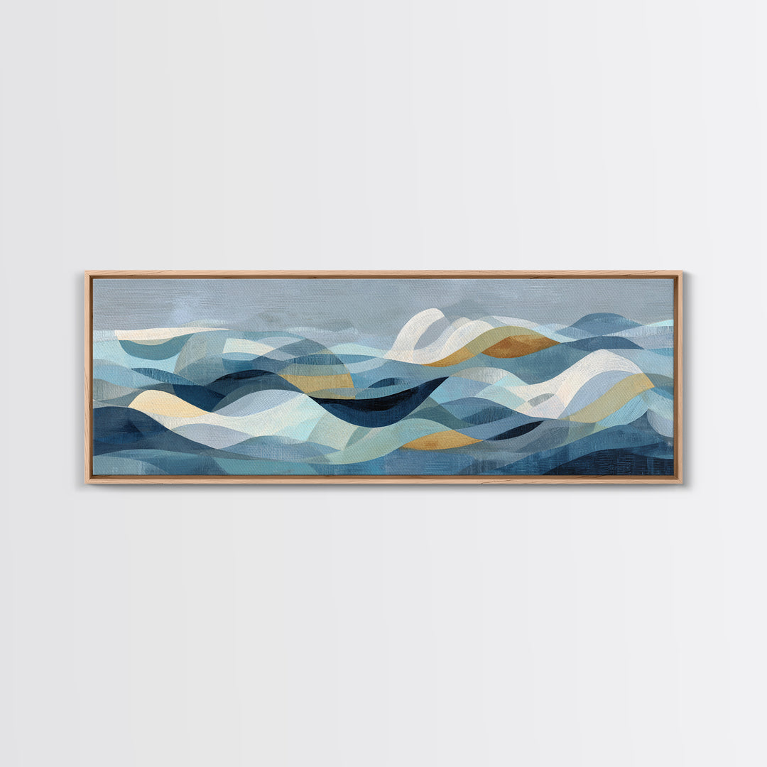 All Blue Ocean Abstraction Framed Canvas Print, Monochrome Art, Moody Wall Art, Living Room Decor, Fine Art, Mono, MON-3x1-89