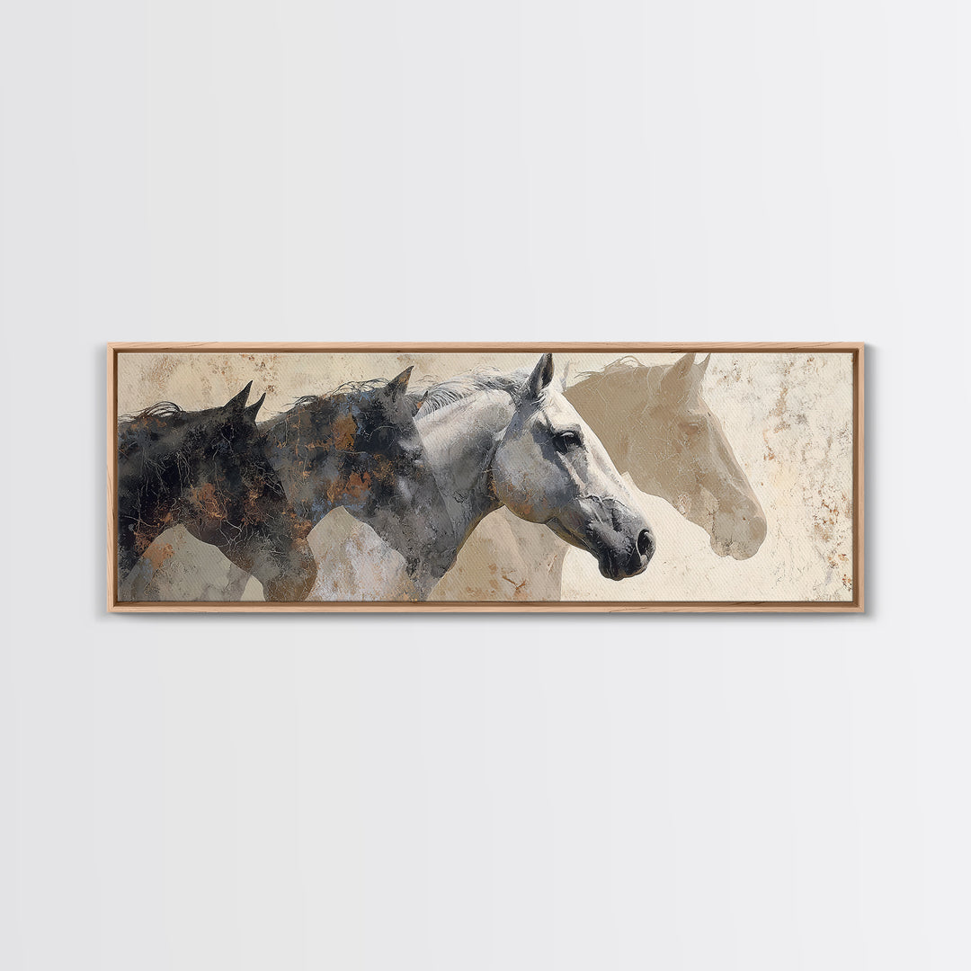 Sepia Horse Portrait Framed Canvas Print, Monochrome Art, Boho Wall Art, Living Room Decor, Fine Art, Mono, Neutral Decor, MON-3x1-90