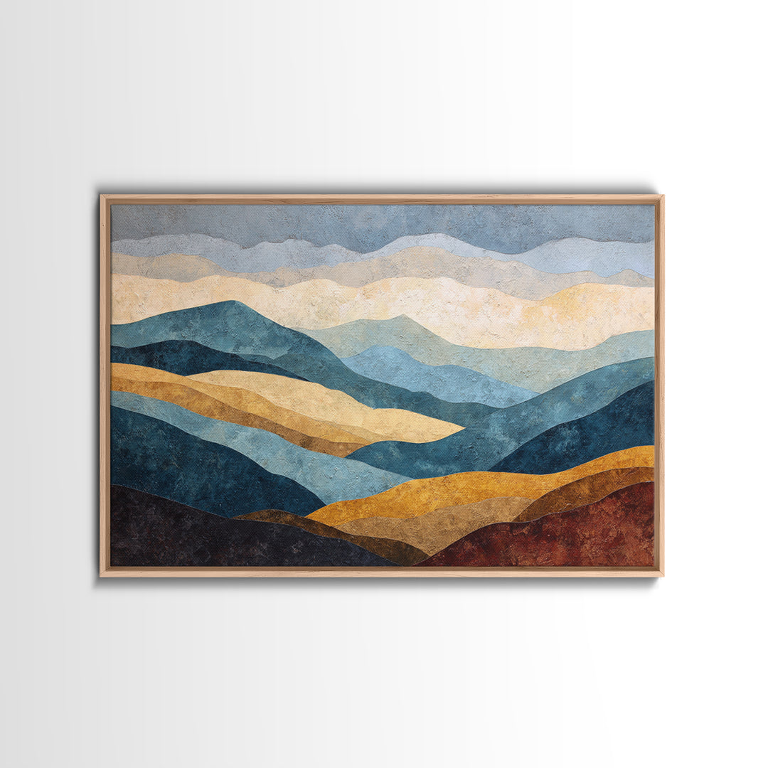 Blue Mountain Ridge Layers Framed Canvas Print, Monochrome Art, Modern Decor, Living Room Decor, Fine Art, Mono, Poster, MON-3x2-100