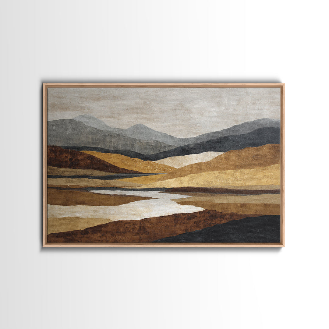 Warm Brown Desert Landscape Framed Canvas Print, Monochrome Art, Digital Print, Living Room Decor, Fine Art, Mono, Modern Art, MON-3x2-13