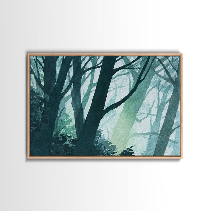 Deep Green Forest Silhouette Study Canvas Print, Monochrome Art, Apartment Decor, Living Room Decor, Mono, Moody Wall Art, MON-3x2-17