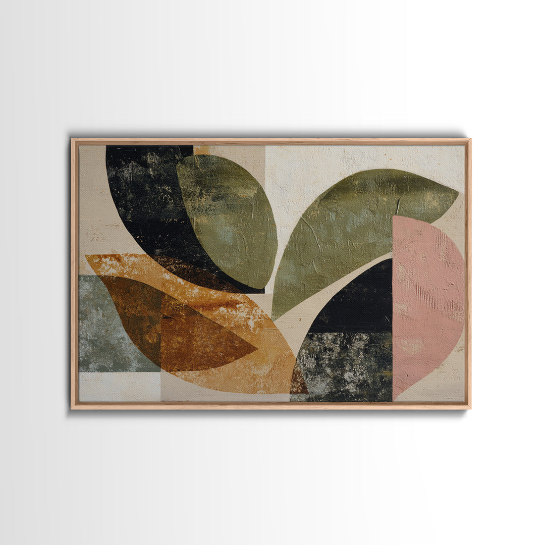 Olive Green Abstract Leaf Pattern Framed Canvas Print, Monochrome Art, Digital Print, Living Room Decor, Fine Art, Mono, MON-3x2-24