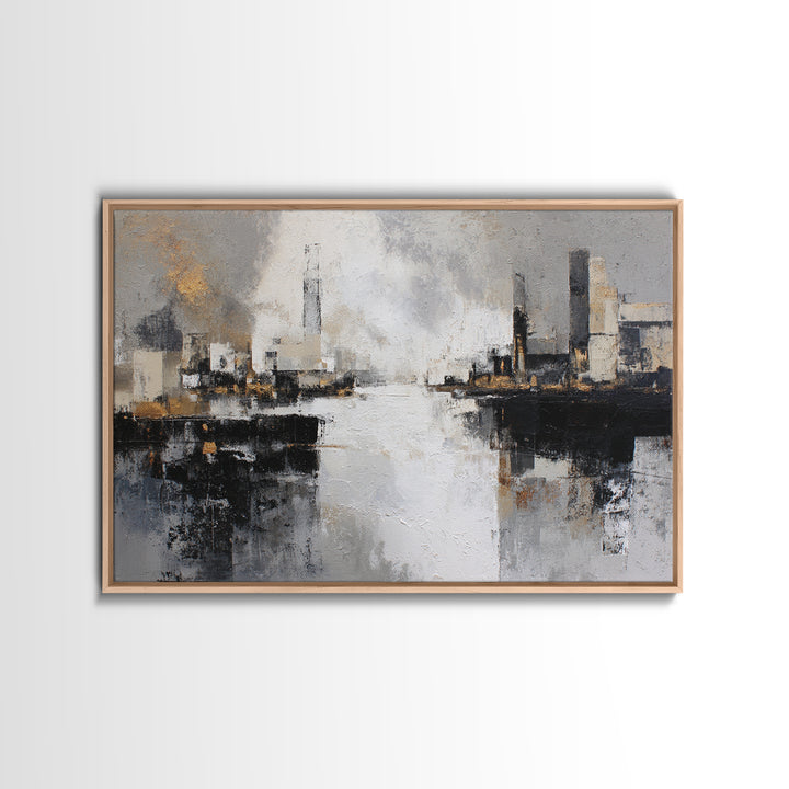 Black and White City Reflection Framed Canvas Print, Monochrome Art, Living Room Decor, Abstract Art, Mono, Gallery Decor, MON-3x2-25