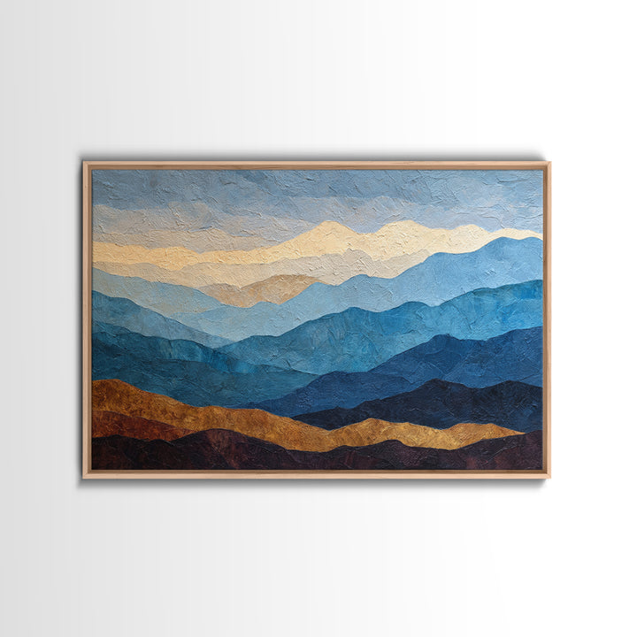 Blue Mountain Ridge Layers Framed Canvas Print, Monochrome Art, Large Wall Art, Living Room Decor, Watercolor Art, Mono, MON-3x2-28