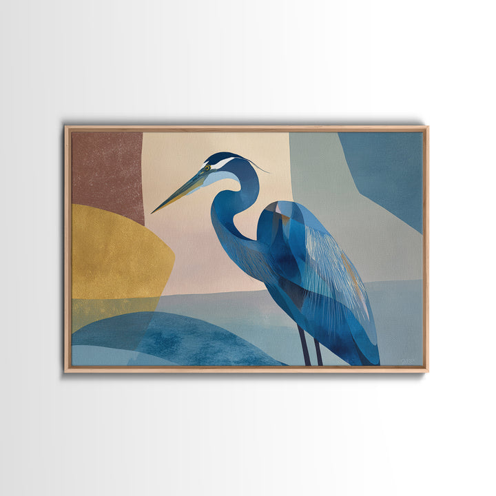 Blue Heron in Monochrome Navy Palette Framed Canvas Print, Monochrome Art, Living Room Decor, Fine Art, Mono, Gallery Decor, MON-3x2-36