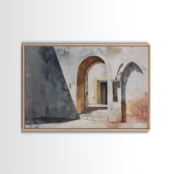 Gray Architectural Arch and Shadow Study Canvas Print, Monochrome Art, Abstract Art, Living Room Decor, Fine Art, Mono, MON-3x2-38