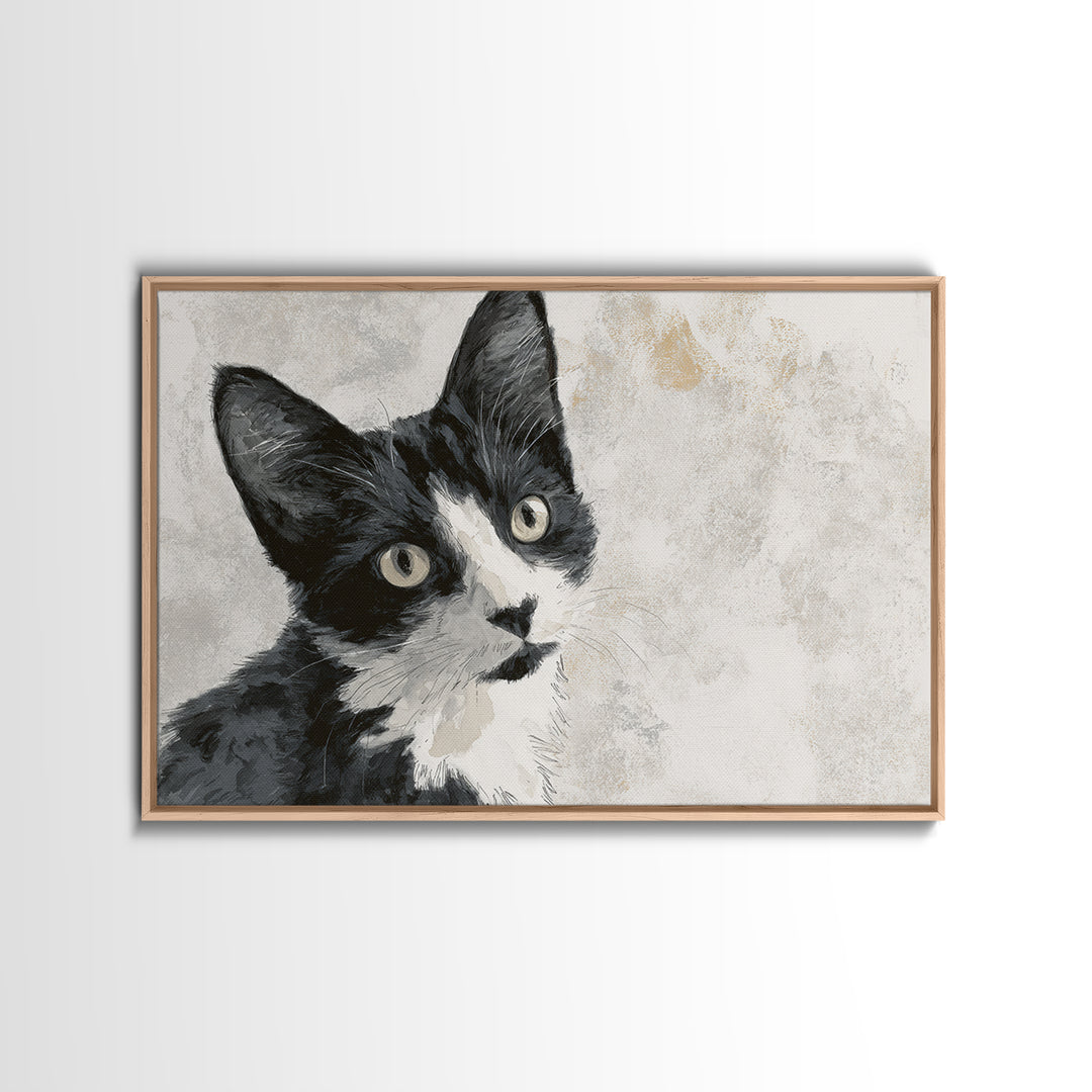 Monochrome Cat Portrait Framed Canvas Print, Monochrome Art, Wall Decor, Living Room Decor, Fine Art, Mono, Wall Art, MON-3x2-39
