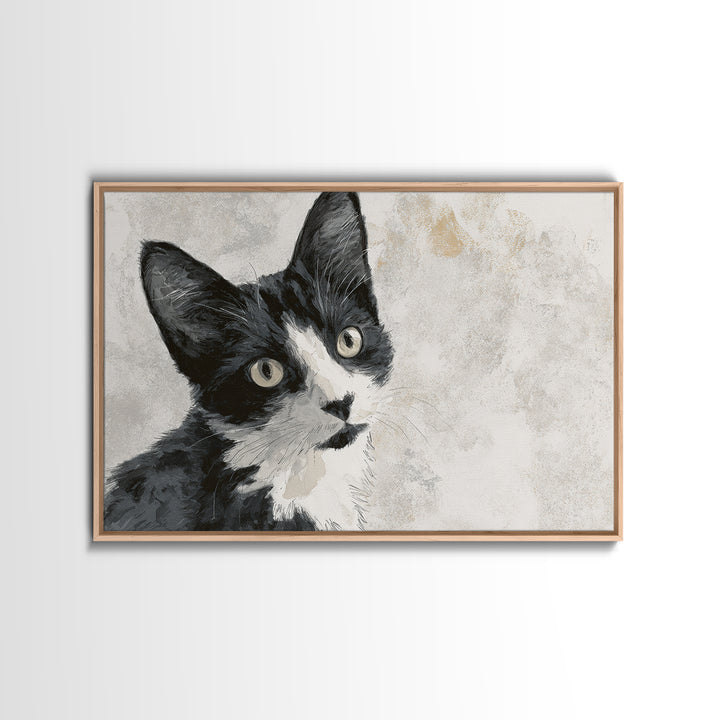 Monochrome Cat Portrait Framed Canvas Print, Monochrome Art, Wall Decor, Living Room Decor, Fine Art, Mono, Wall Art, MON-3x2-39