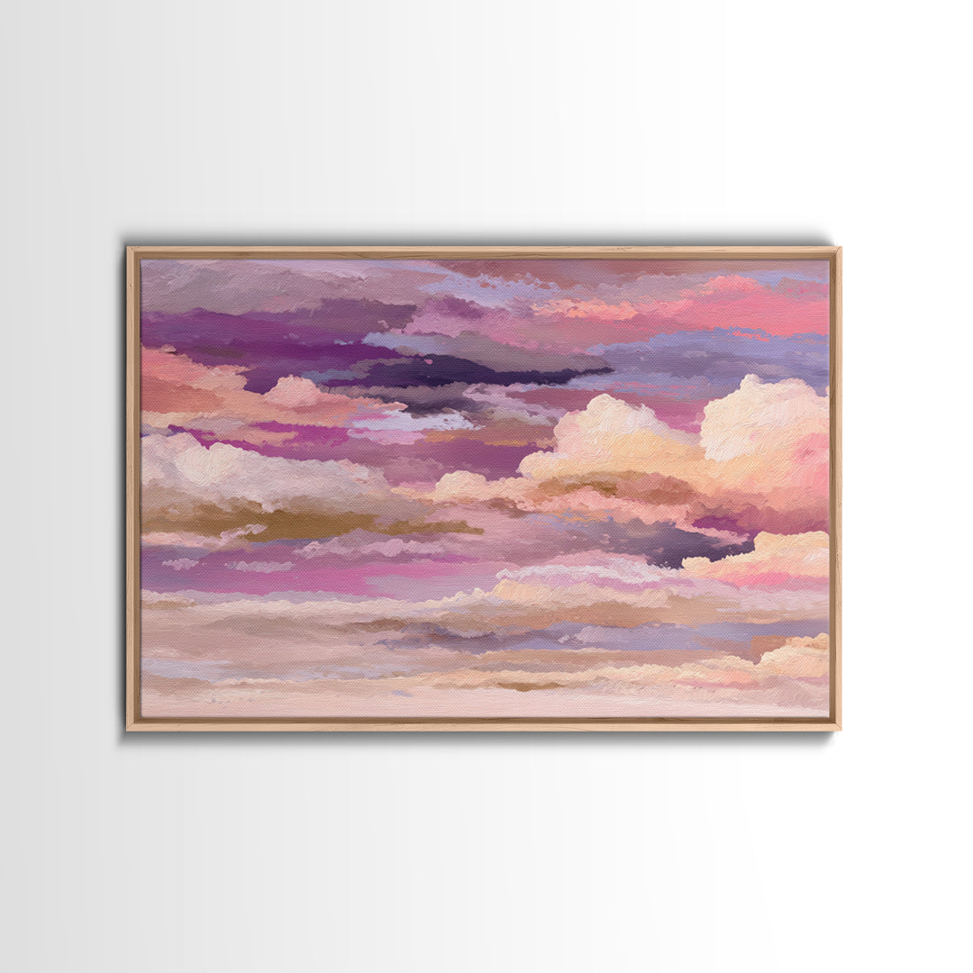 All Pink Cloudscape Framed Canvas Print, Monochrome Art, Dark Academia Decor, Living Room Decor, Oil Painting, Mono, Wall Decor, MON-3x2-40