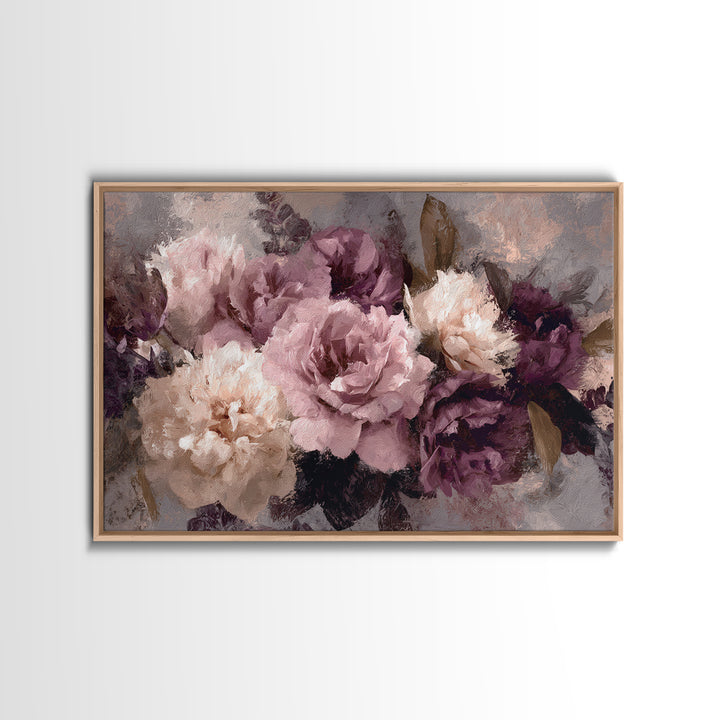 Monochrome Floral Bouquet Framed Canvas Print, Monochrome Art, Textured Wall Art, Living Room Decor, Mono, Wallpaper Mural, MON-3x2-46