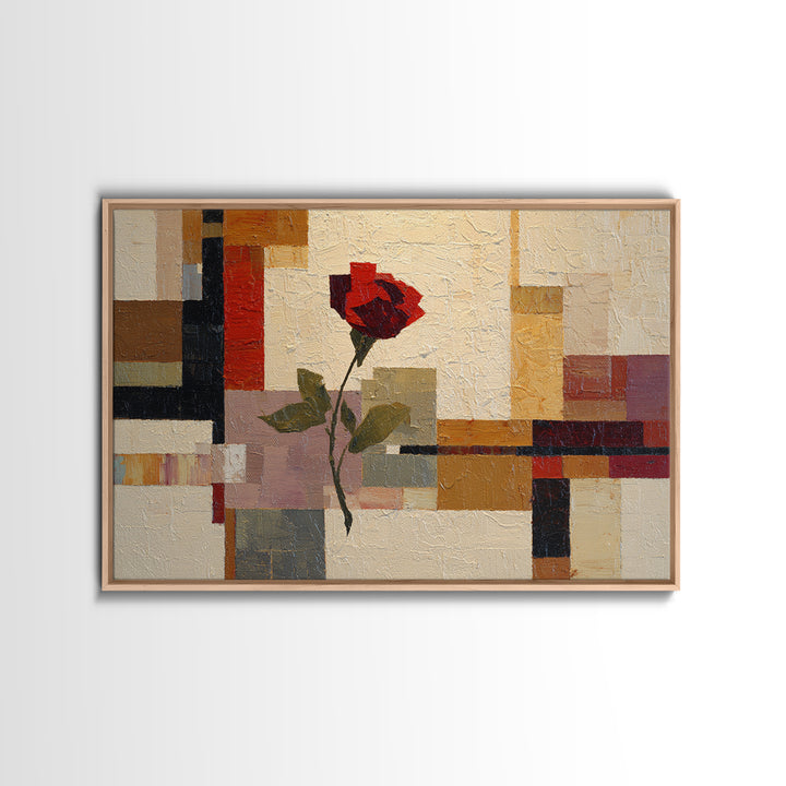 Single Red Rose Rendered Only Framed Canvas Print, Monochrome Art, Luxury Decor, Living Room Decor, Oil Painting, Mono, MON-3x2-59