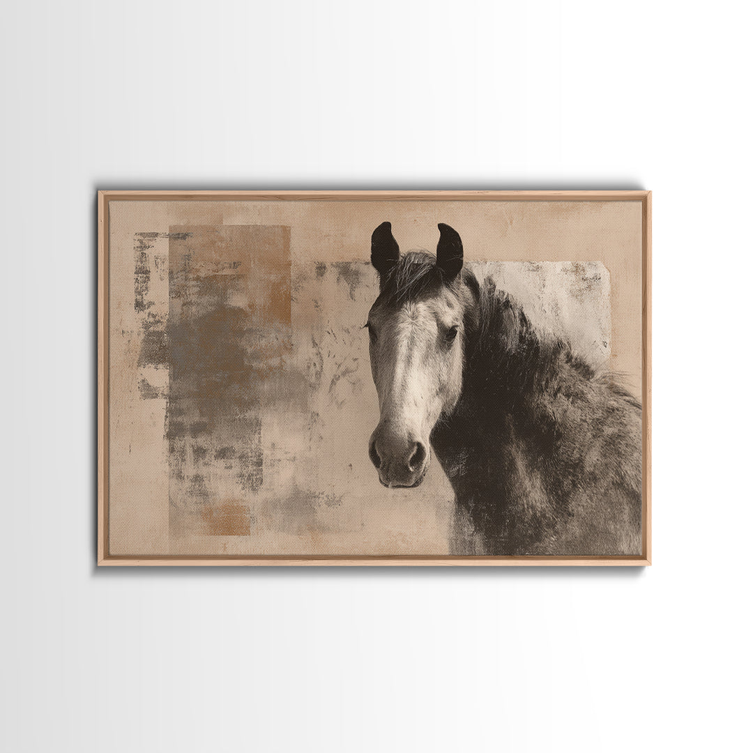 Sepia Horse Portrait Framed Canvas Print, Monochrome Art, Unique Wall Art, Living Room Decor, Fine Art, Mono, Fine Art Print, MON-3x2-78