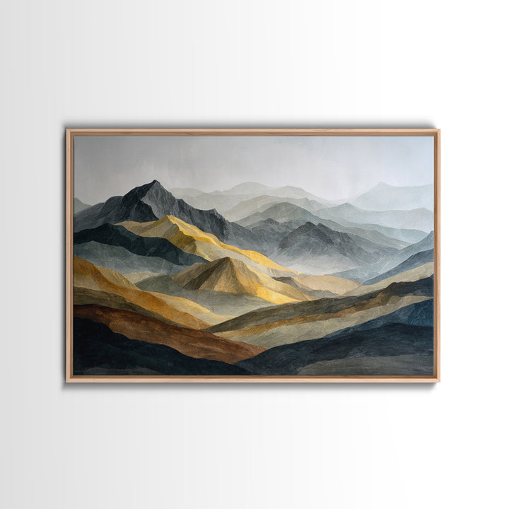Charcoal Mountain Landscape Framed Canvas Print, Monochrome Art, Original Art, Living Room Decor, Fine Art, Mono, Bird Art, MON-3x2-8
