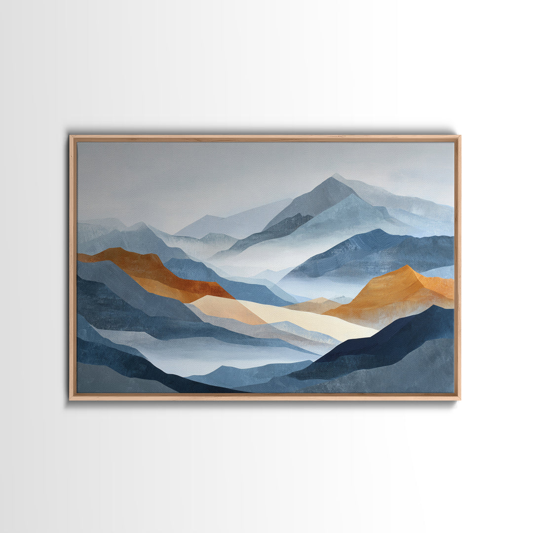 Charcoal Mountain Landscape Framed Canvas Print, Monochrome Art, Fine Art Print, Living Room Decor, Watercolor Art, Mono, MON-3x2-80