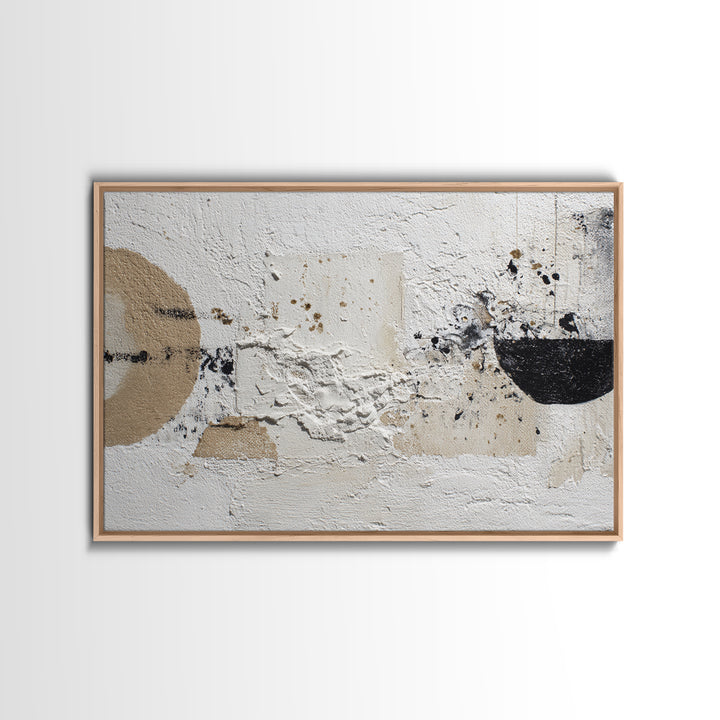 Ivory White Plaster Texture Composition Framed Canvas Print, Monochrome Art, Textured Wall Art, Living Room Decor, Mono, MON-3x2-9