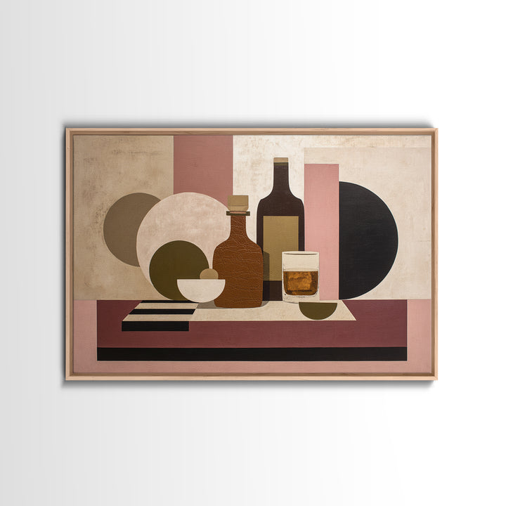Brown Leather and Whiskey Still Life Framed Canvas Print, Monochrome Art, Minimalist Decor, Living Room Decor, Fine Art, Mono, MON-3x2-99