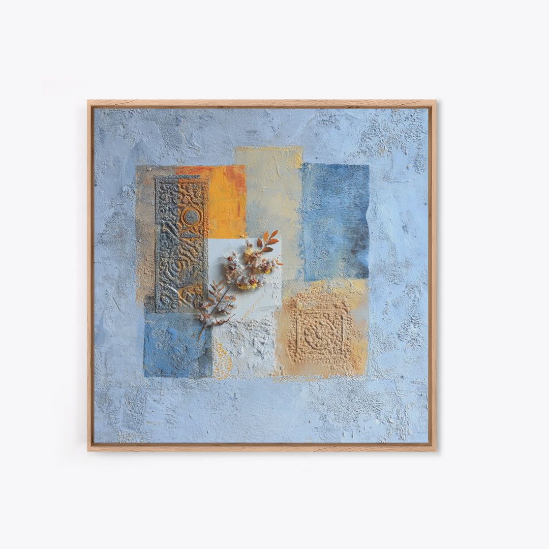 Indigo and Saffron Textile Abstraction Canvas Print, Moroccan Art, Moroccan, Living Room Decor, Abstract Art, Marrakesh, MOR-1x1-15