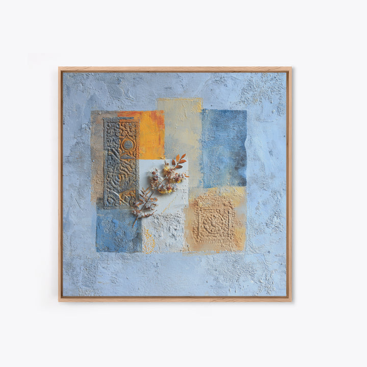 Indigo and Saffron Textile Abstraction Canvas Print, Moroccan Art, Moroccan, Living Room Decor, Abstract Art, Marrakesh, MOR-1x1-15