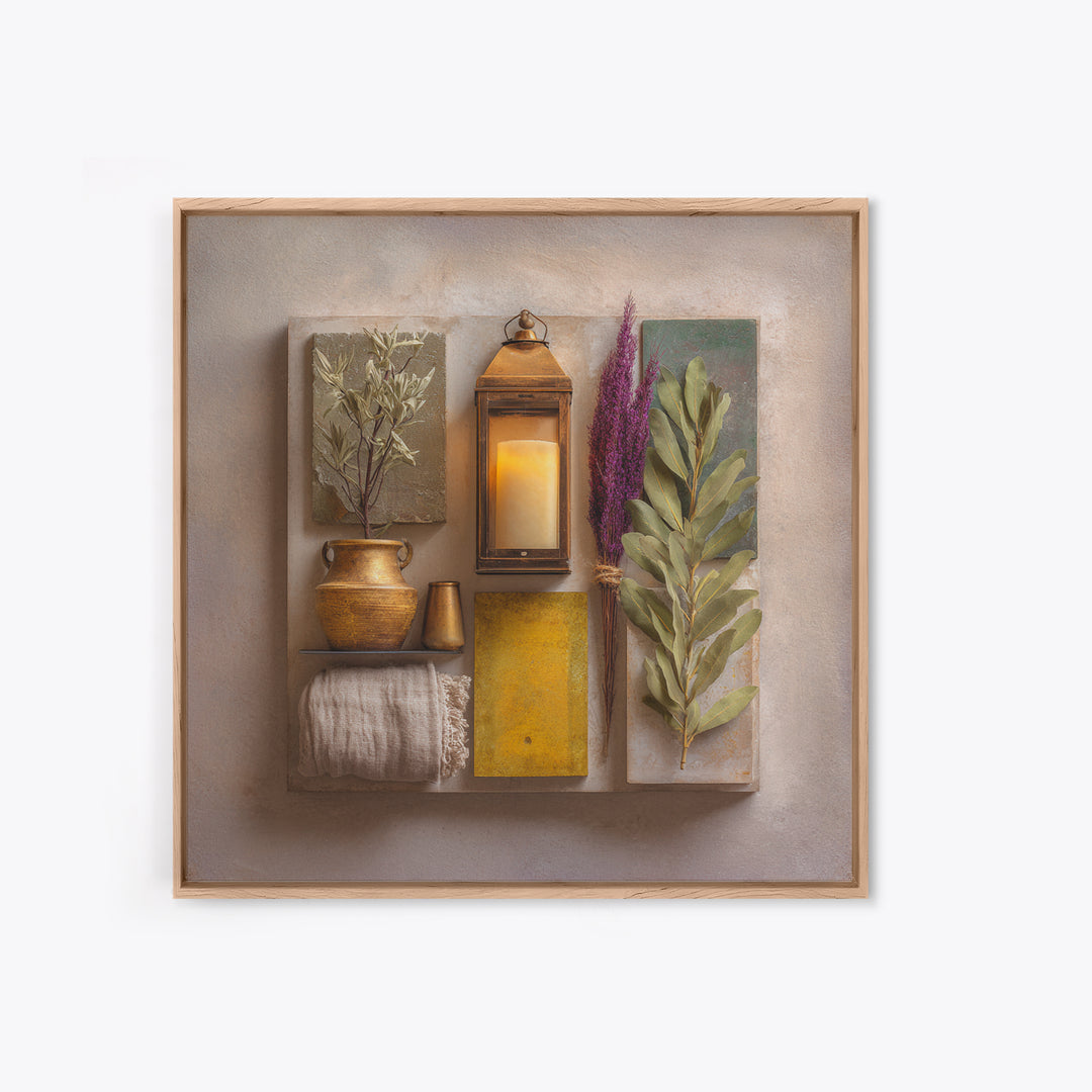 Brass Lantern Still Life Casting Lace Shadows Framed Canvas Print, Moroccan Art, Living Room Decor, Abstract Art, Marrakesh, MOR-1x1-33