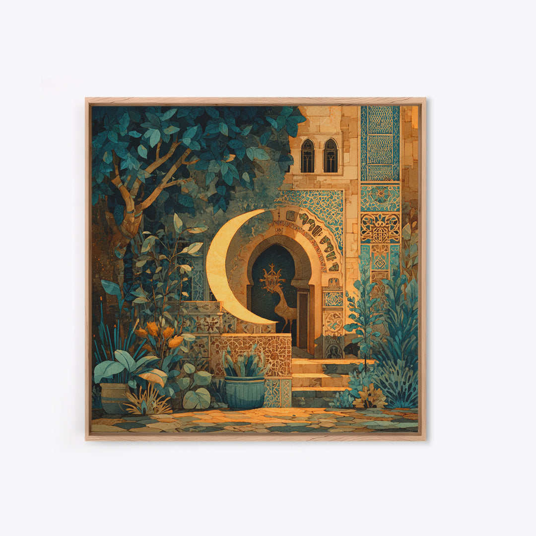 Camel Silhouette Beneath Crescent Moon Canvas Print, Moroccan Art, Digital Download Art, Living Room Decor, Fine Art, Marrakesh, MOR-1x1-35