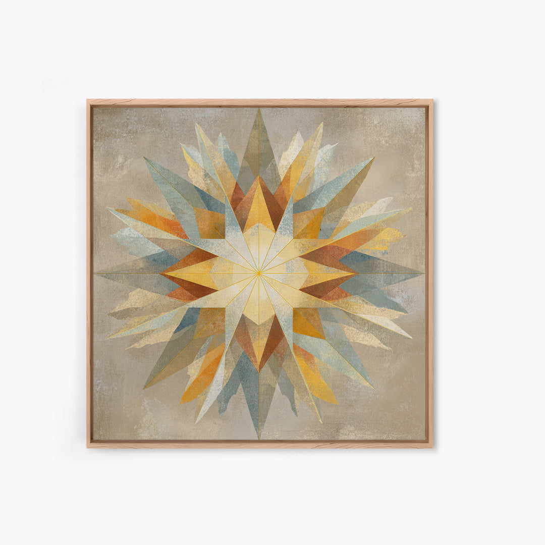 Gold Geometric Sunburst Framed Canvas Print, Moroccan Art, Living Room Decor, Oil Painting, Marrakesh 048, Set of Prints, MOR-1x1-48