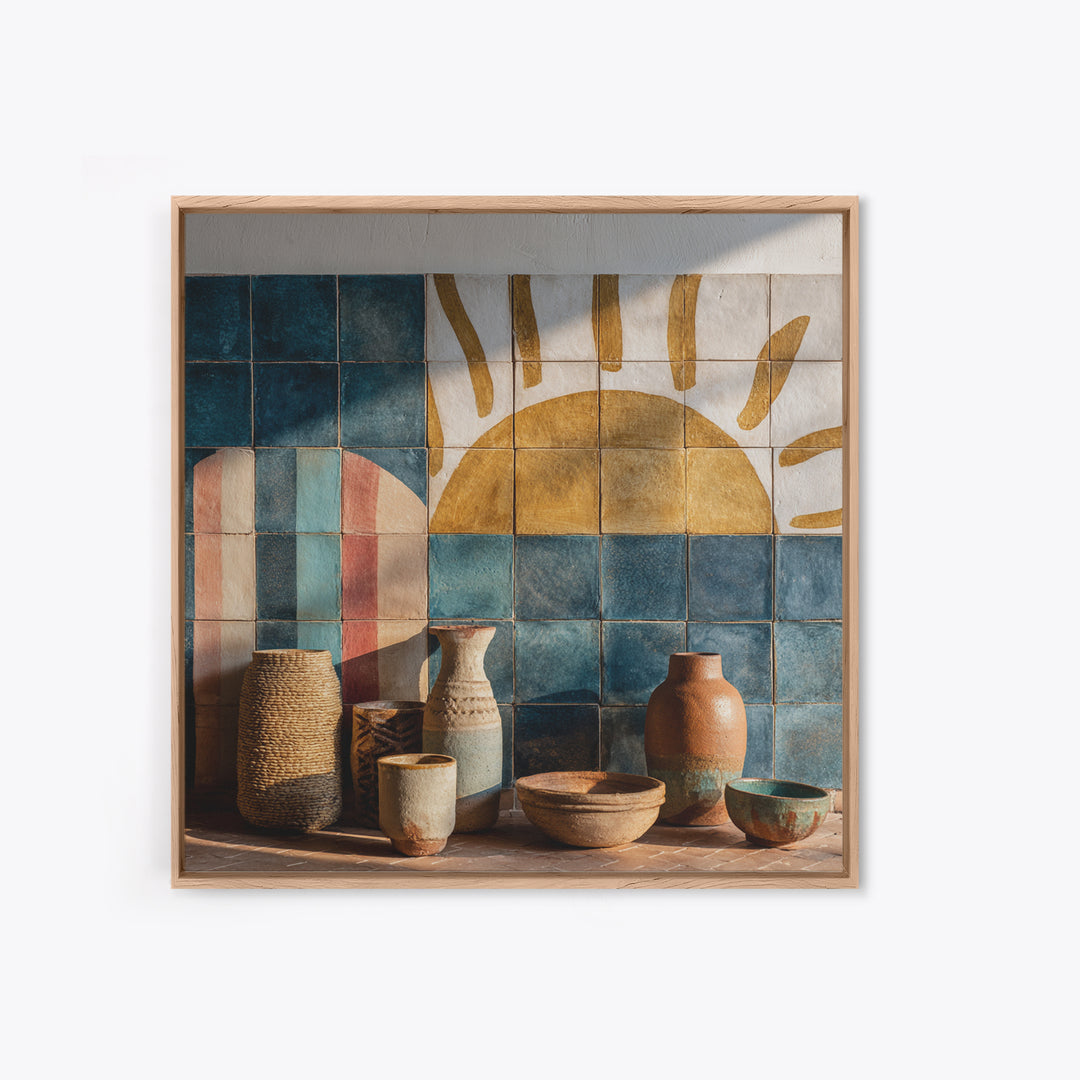 Gold Geometric Sunburst Framed Canvas Print, Moroccan Art, Moroccan Decor, Living Room Decor, Fine Art, Marrakesh, MOR-1x1-72