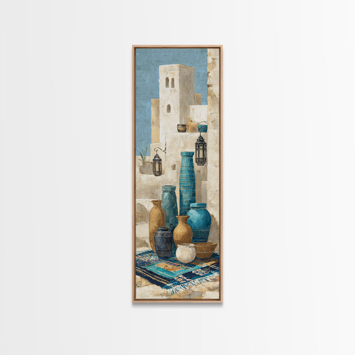 Desert Tent with Woven Rugs and Lanterns Canvas Print, Moroccan Art, Modern Decor, Living Room Decor, Fine Art, Marrakesh, MOR-1x3-26