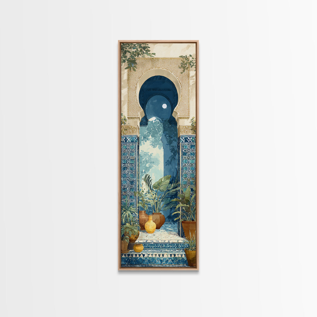Moroccan Arch Framing a Moonlit Sky Framed Canvas Print, Moroccan Art, Printable, Living Room Decor, Fine Art, Marrakesh, MOR-1x3-4
