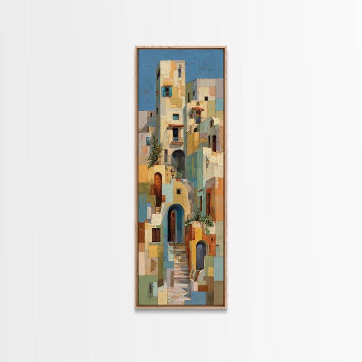Blue City Alley Rendered as Painterly Shapes Canvas Print, Moroccan Art, Digital Art, Living Room Decor, Abstract Art, MOR-1x3-90
