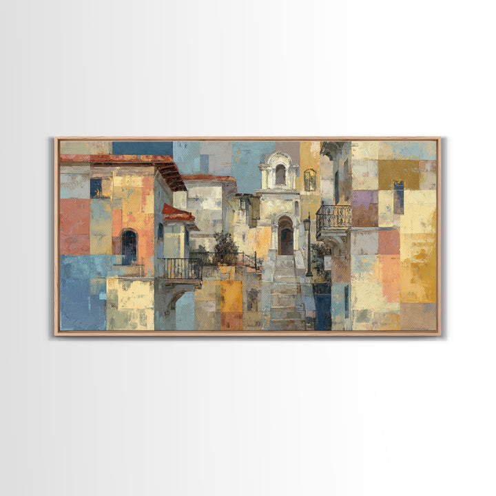 Blue City Alley Rendered as Painterly Shapes Canvas Print, Moroccan Art, Art, Living Room Decor, Fine Art, Marrakesh, MOR-2x1-2