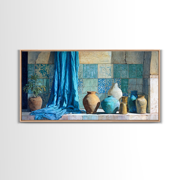 Tuareg Blue Scarf Portrait Framed Canvas Print, Moroccan Art, Contemporary Art, Living Room Decor, Fine Art, Marrakesh, MOR-2x1-38