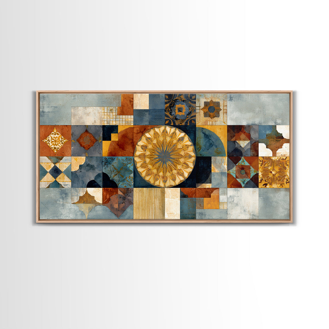 Gold Geometric Sunburst Canvas Print, Moroccan Art, Minimalist Decor, Living Room Decor, Fine Art, Marrakesh, Boho Wall Art, MOR-2x1-44