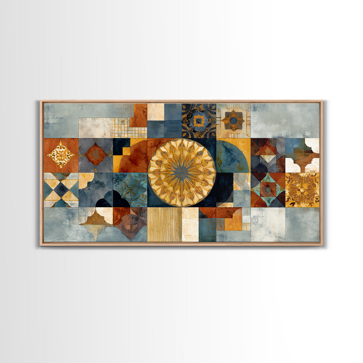 Gold Geometric Sunburst Canvas Print, Moroccan Art, Minimalist Decor, Living Room Decor, Fine Art, Marrakesh, Boho Wall Art, MOR-2x1-44