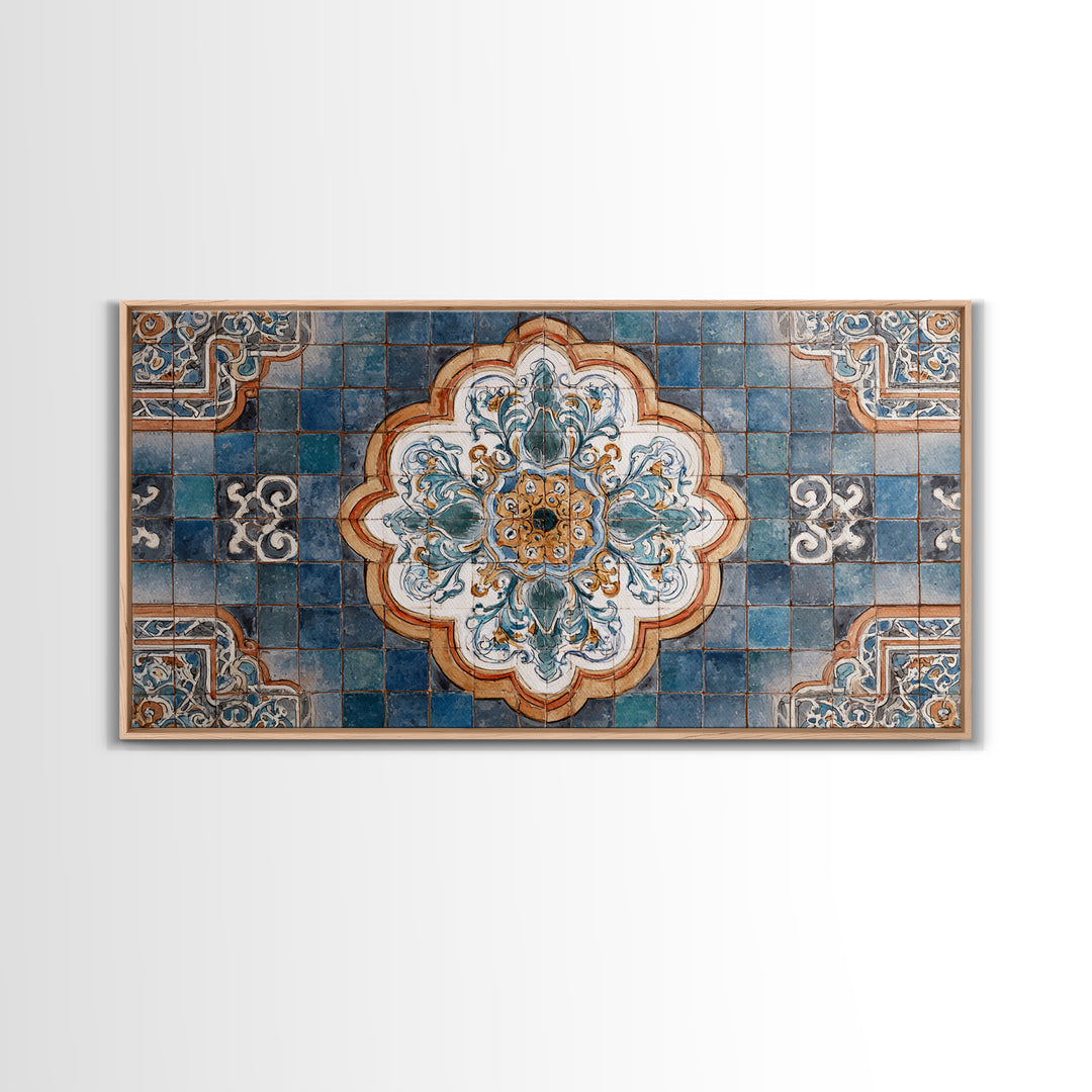 Ornate Zellige Tile Pattern Framed Canvas Print, Moroccan Art, African Art, Living Room Decor, Marrakesh, Neutral Decor, MOR-2x1-45
