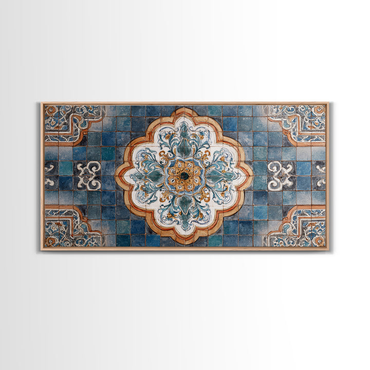 Ornate Zellige Tile Pattern Framed Canvas Print, Moroccan Art, African Art, Living Room Decor, Marrakesh, Neutral Decor, MOR-2x1-45