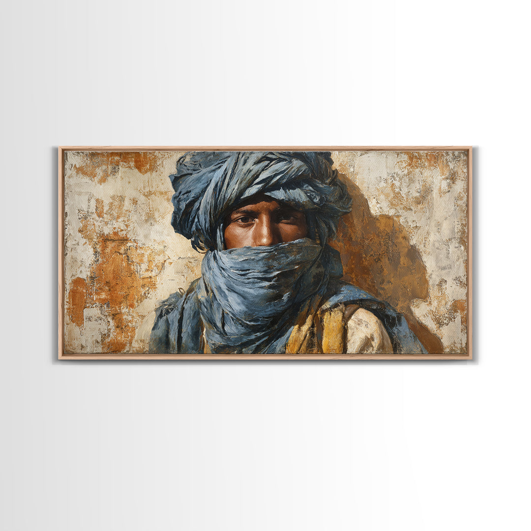 Tuareg Blue Scarf Portrait Canvas Print, Moroccan Art, Living Room Decor, Oil Painting, Marrakesh 162, Set of Prints, MOR-2x1-62