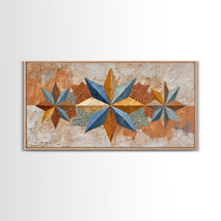 Geometric Star Motif Framed Canvas Print, Moroccan Art, Neutral Wall Art, Living Room Decor, Abstract Art, Marrakesh, MOR-2x1-97