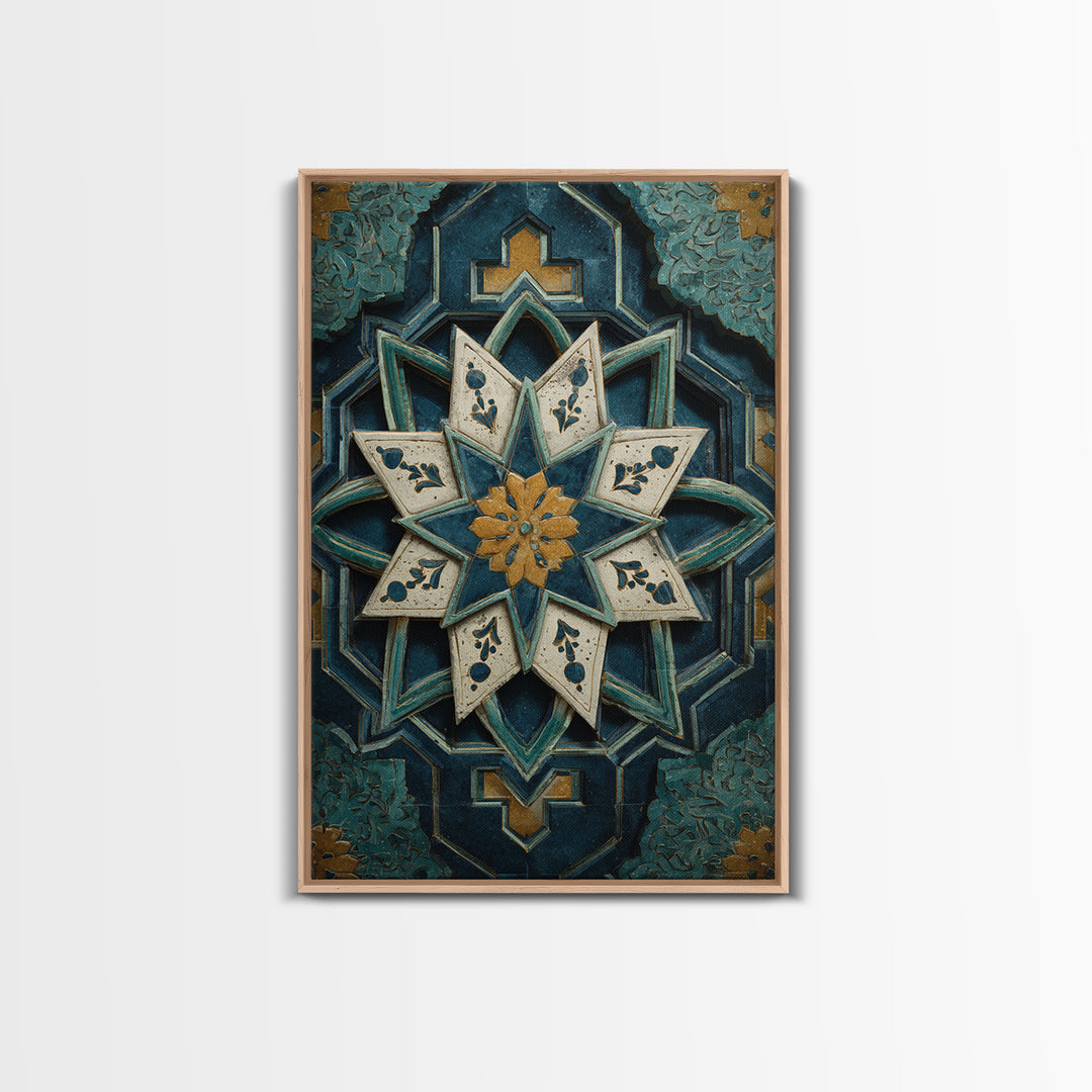Geometric Star Motif Canvas Print, Moroccan Art, Map Wall Art, Living Room Decor, Fine Art, Marrakesh, Luxury Decor, MOR-2x3-61
