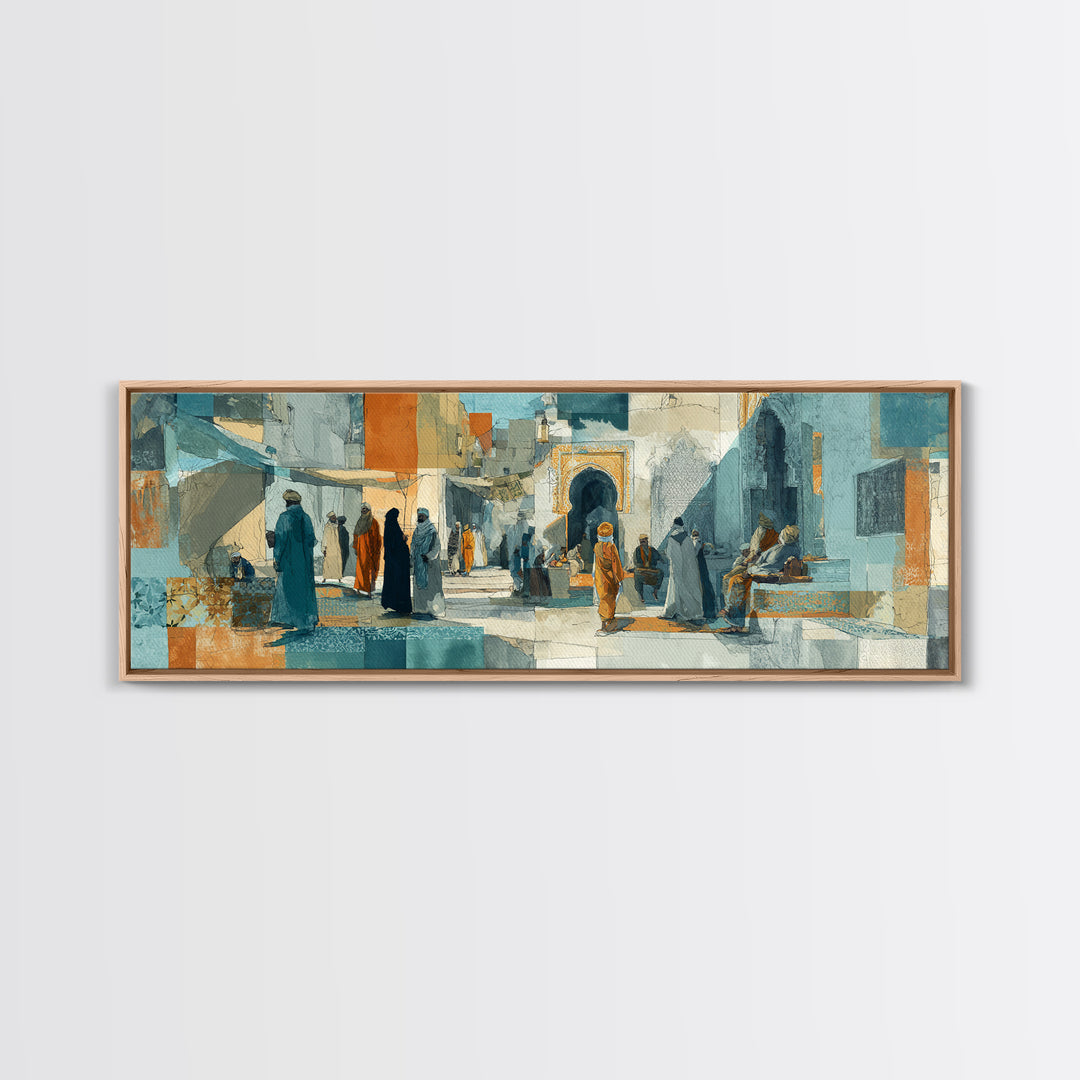 Tuareg Blue Scarf Portrait Framed Canvas Print, Moroccan Art, Living Room Decor, Marrakesh, Travel Poster, Map Wall Art, MOR-3x1-10