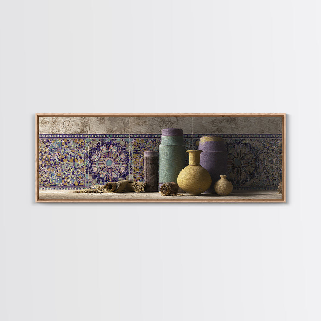 Islamic Geometric Rosette Framed Canvas Print, Moroccan Art, Contemporary Art, Living Room Decor, Fine Art, Marrakesh, MOR-3x1-52