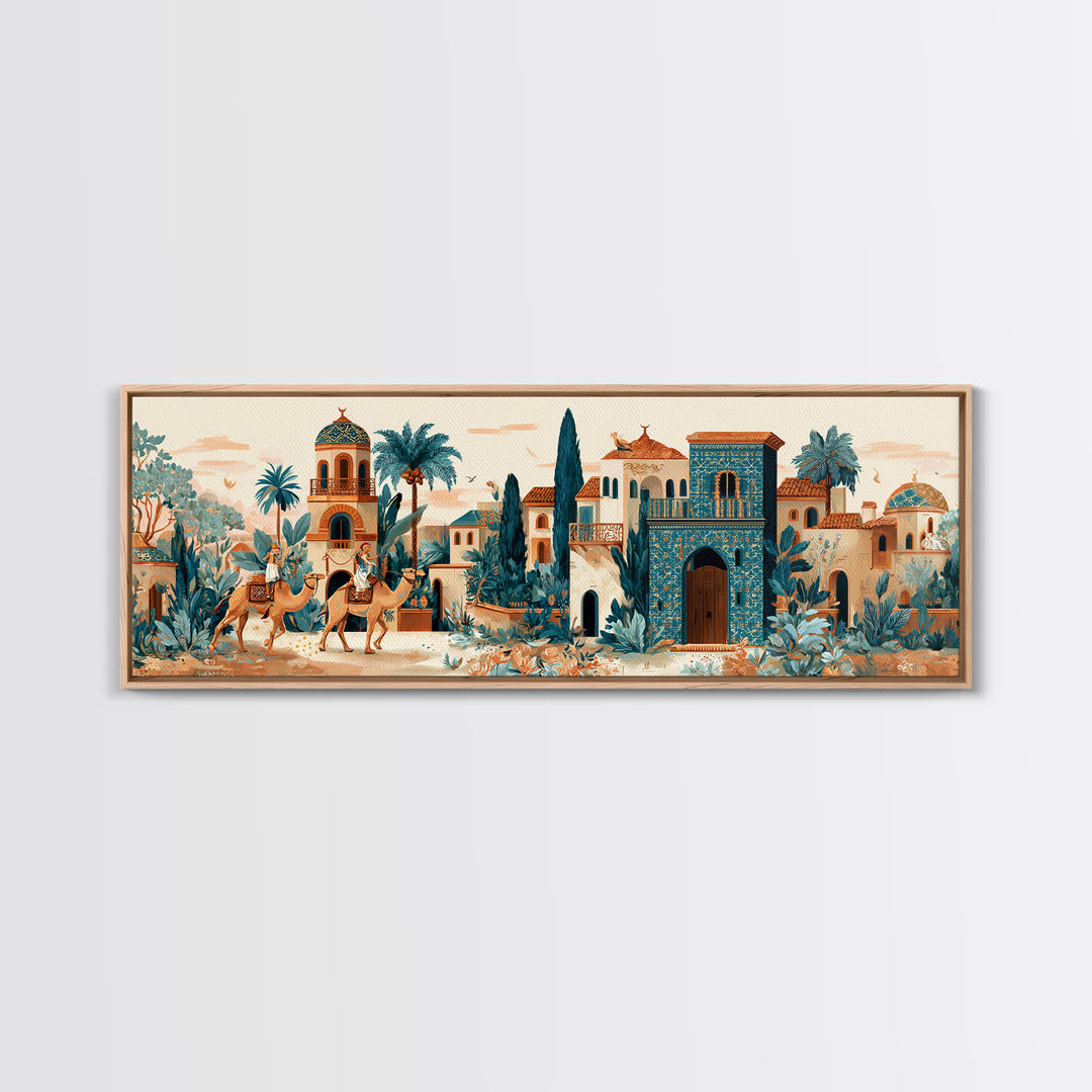 Desert Camel Caravan Framed Canvas Print, Moroccan Art, Boho Decor, Living Room Decor, Fine Art, Marrakesh, Ramadan Decor, MOR-3x1-67