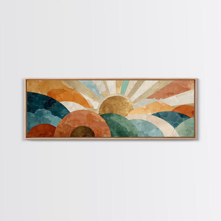 Gold Geometric Sunburst Canvas Print, Moroccan Art, Art, Living Room Decor, Fine Art, Marrakesh, Modern Wall Art, Boho Decor, MOR-3x1-88