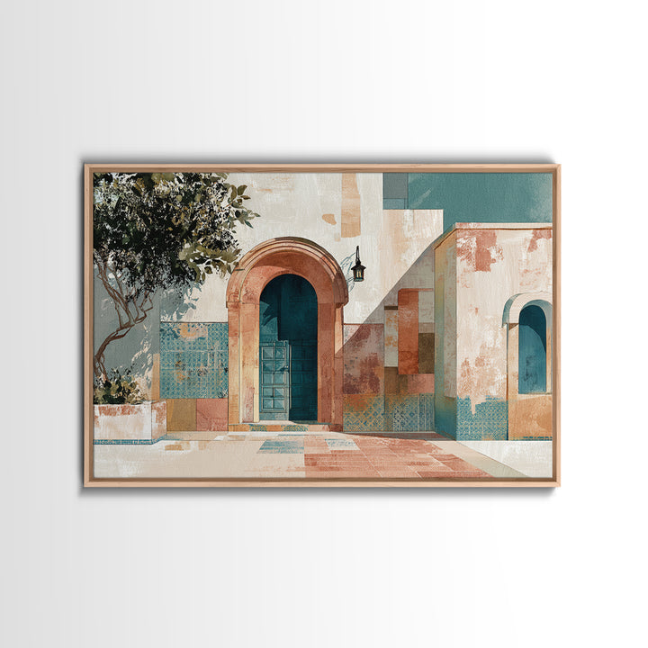Arched Doorway with Lantern Glow and Patterned Canvas Print, Moroccan Art, Ramadan Decor, Living Room Decor, Marrakesh, MOR-3x2-30