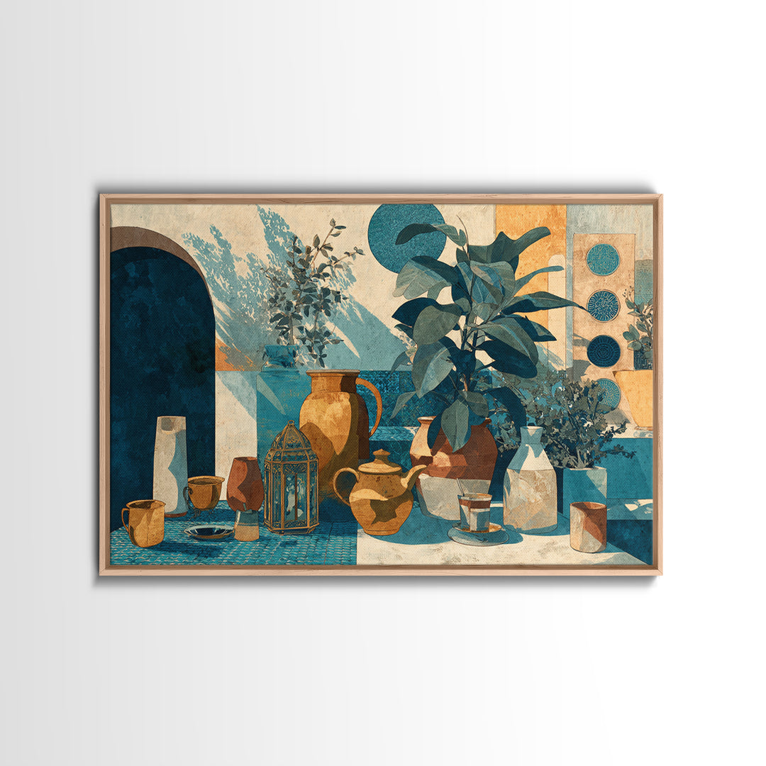 Brass Lantern Still Life Casting Lace Shadows Canvas Print, Moroccan Art, Luxury Decor, Living Room Decor, Oil Painting, MOR-3x2-61
