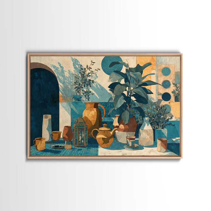 Brass Lantern Still Life Casting Lace Shadows Canvas Print, Moroccan Art, Luxury Decor, Living Room Decor, Oil Painting, MOR-3x2-61