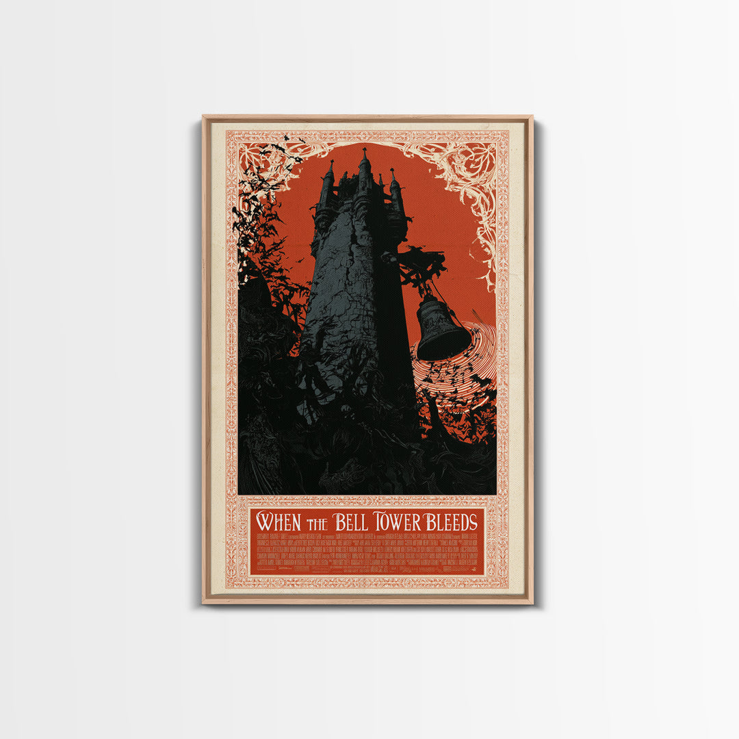 When The Bell Tower Bleeds, English Language Horror Movie Poster, Decadent Line Art, Retro Horror Movie Art, Canvas Print