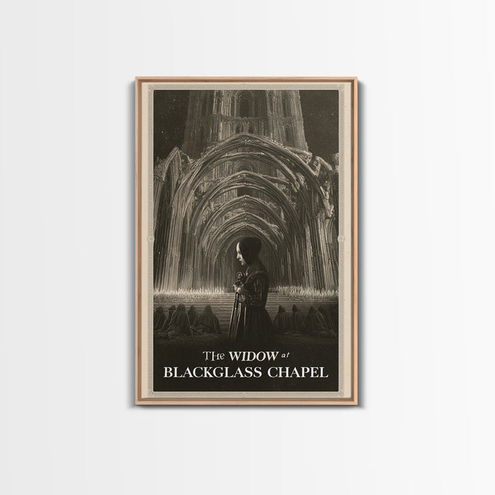 The Widow At Blackglass Chapel, English Language Horror Movie Poster, Gothic Engraving Art, Retro Horror Movie Art, Canvas Print
