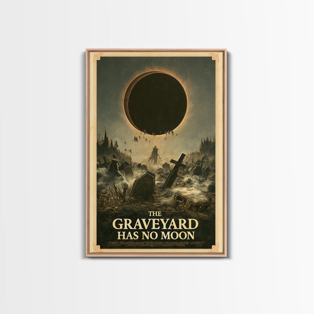 The Graveyard Has No Moon, English Language Horror Movie Poster, Gothic Nightmare Art, Retro Horror Movie Art, Framed Canvas Print