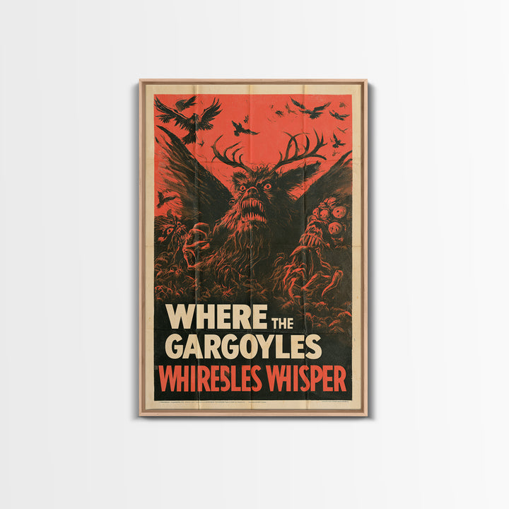 Where The Gargoyles Whisper, English Language Horror Movie Poster, 1950s Creature-Feature One-Sheet Inspired Art, Cult Horror Poster